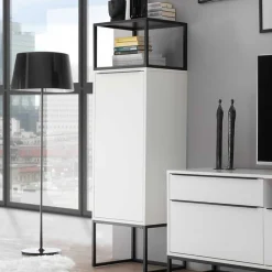 Wohnen Vitrinen<Designer Wohnzimmer Schrank in Weiß & Schwarz - Enkraja