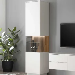 Wohnen Vitrinen|Schränke<Designer Wohnzimmervitrine in Weiß und Eiche Bianco - Miloris