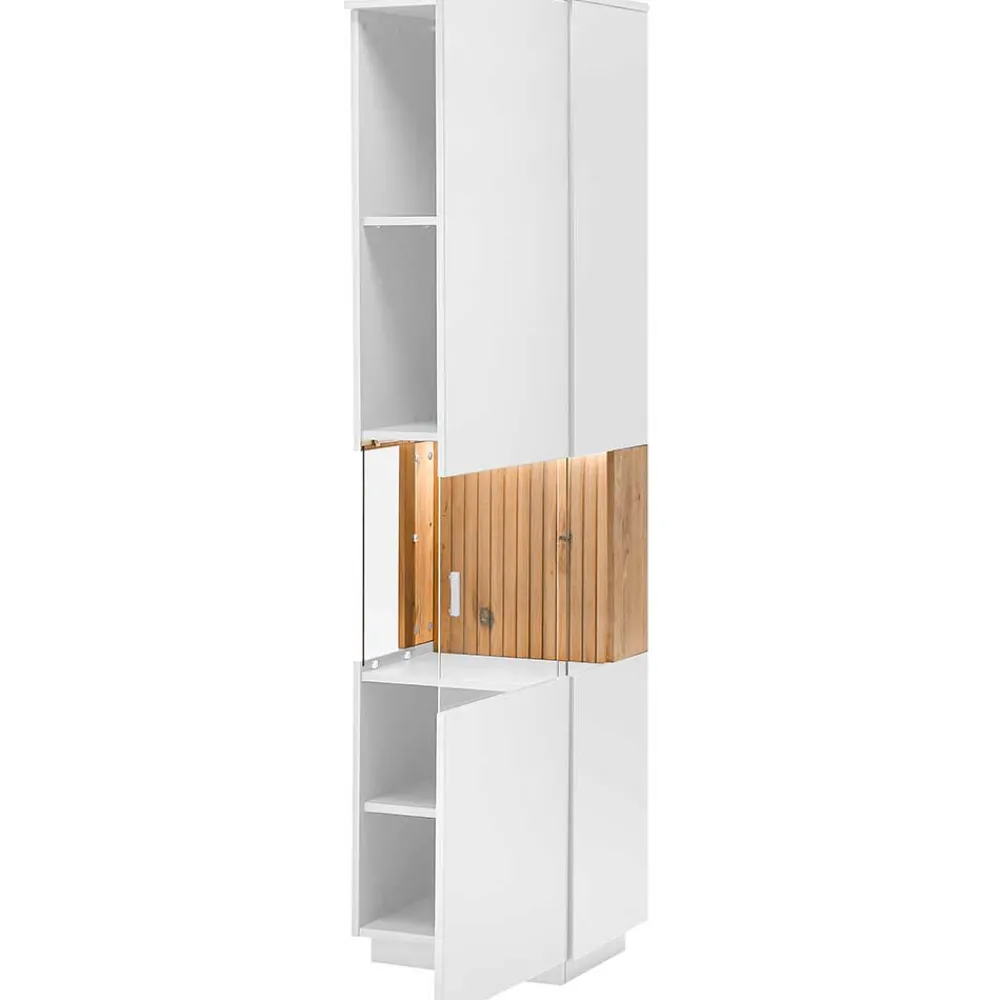 Wohnen Vitrinen|Schränke<Designer Wohnzimmervitrine in Weiß und Eiche Bianco - Miloris