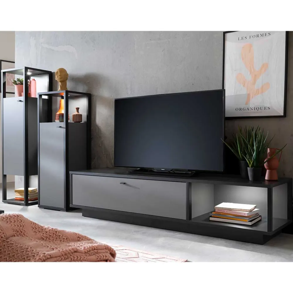 Wohnen Wohnwände<Designer-Wohnwand Möbel in Grau - Ridona (dreiteilig)