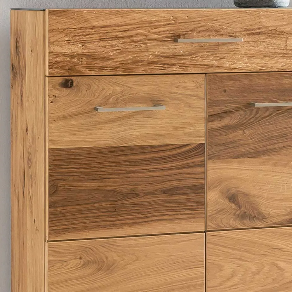 Wohnen Garderoben<Dielen Set mit Balkeneiche Furnier & Spiegel Macusos & Glas Anthrazit (vierteilig)