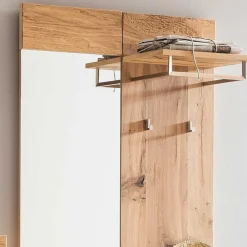 Wohnen Garderoben<Dielen Set mit Balkeneiche Furnier & Spiegel Macusos & Glas Anthrazit (vierteilig)