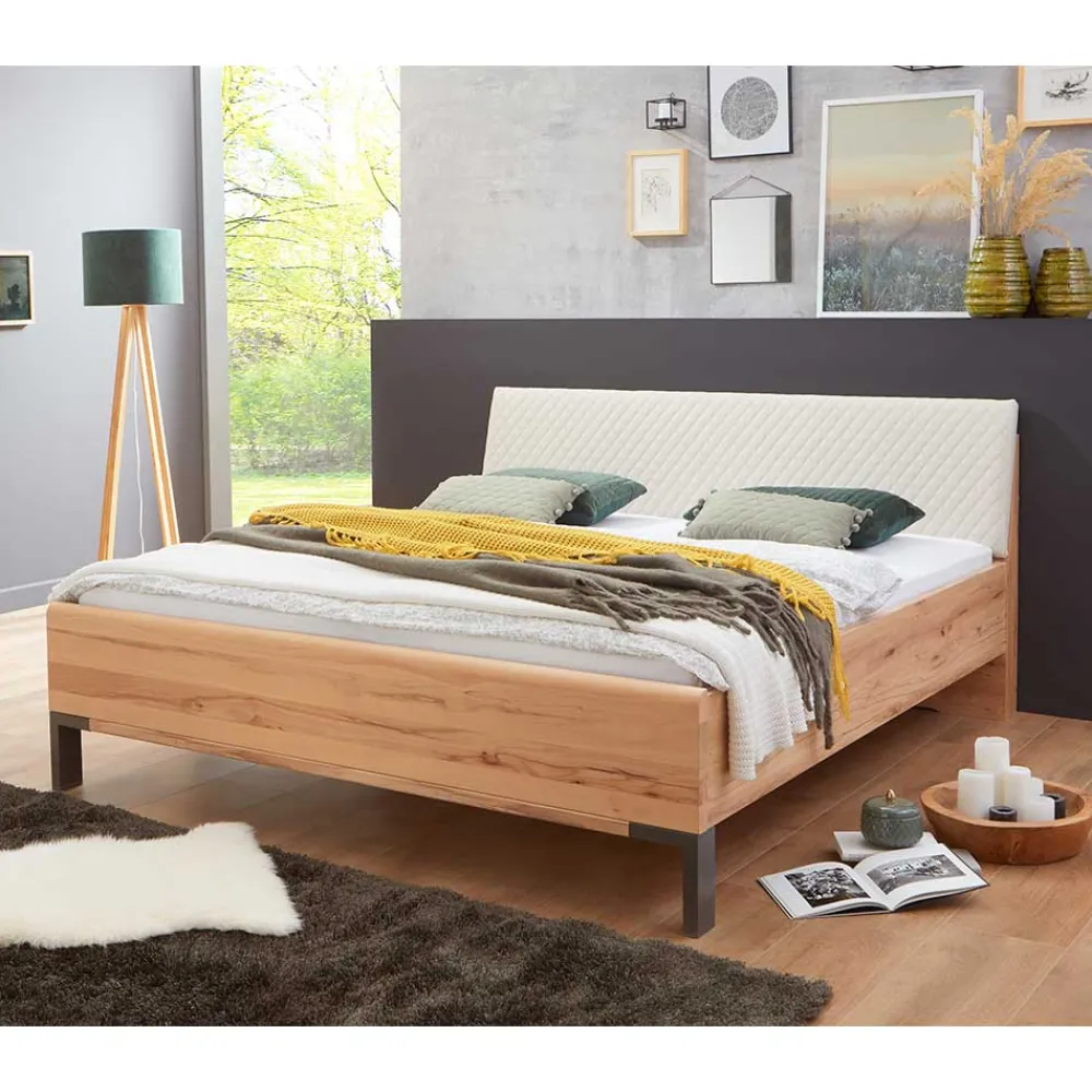 Wohnen Betten<Doppelbett aus Kernbuche mit Polsterkopfteil - Krofun
