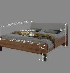 Wohnen Betten<Doppelbett aus Kernbuche mit Polsterkopfteil - Krofun