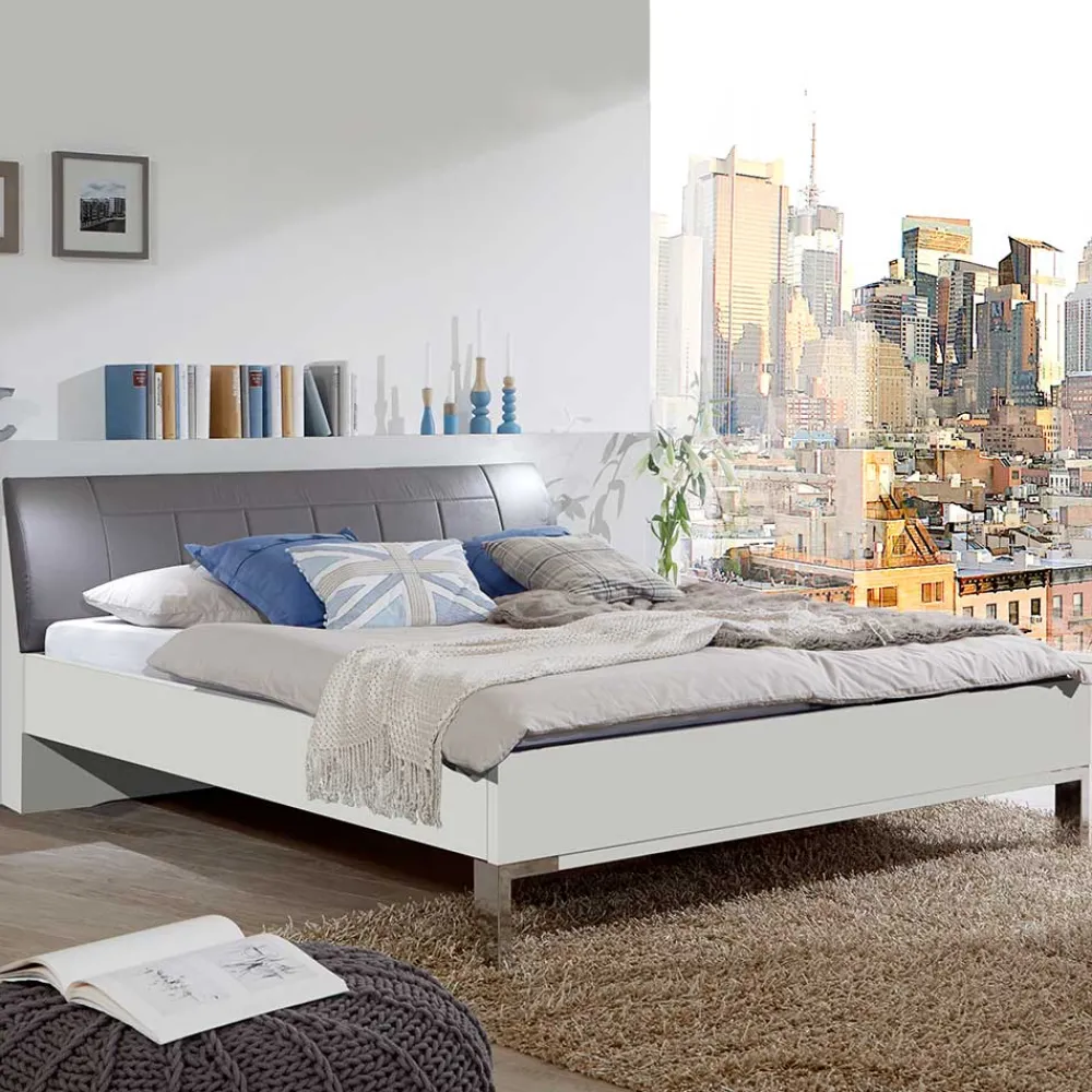 Wohnen Betten<Doppelbett Elburg mit Polsterkopfteil in Grau Braun