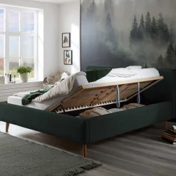 Wohnen Betten<Doppelbett in Dunkelgrün Cord - Topra