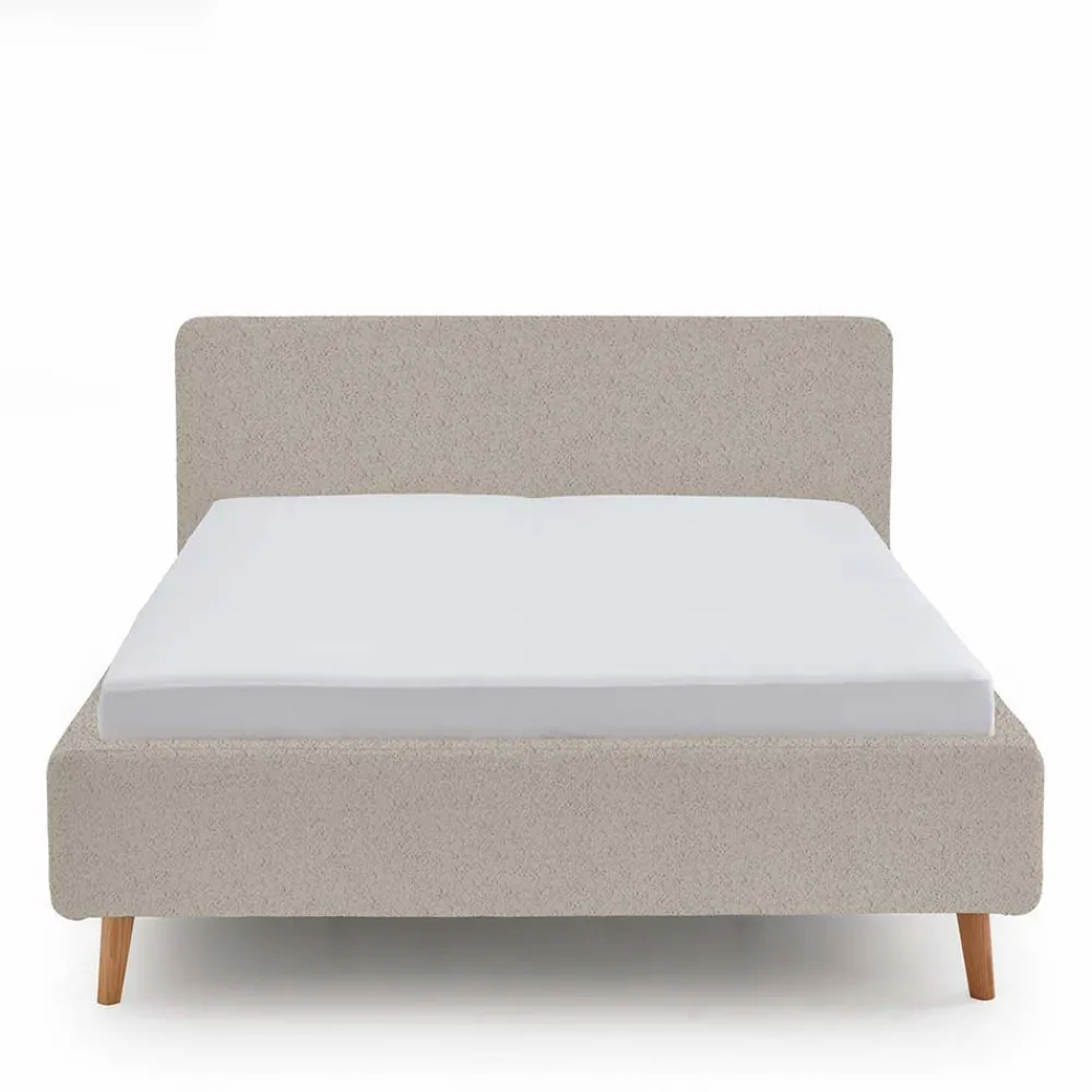 Wohnen Betten<Doppelbett mit Bettkasten in Beige Webplüsch - Samuele