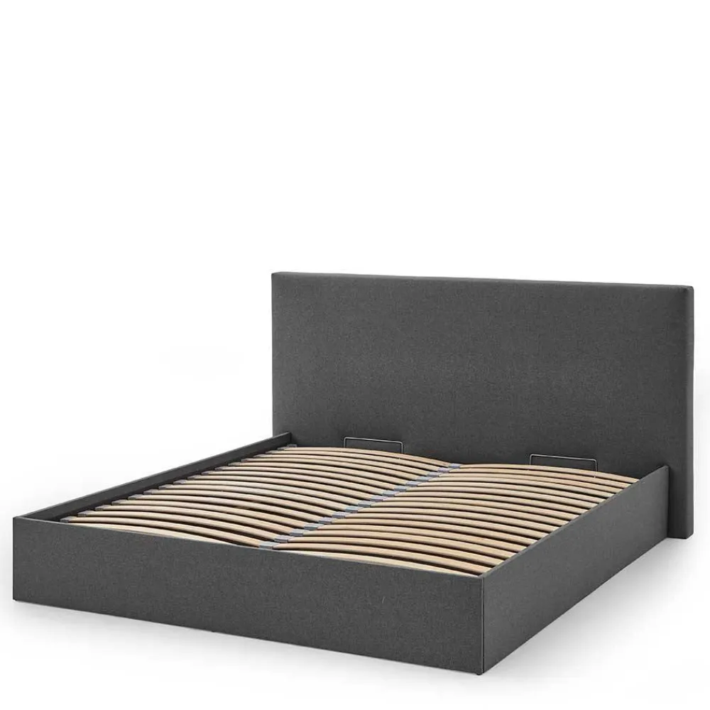 Wohnen Betten<Doppelbett mit Stauraum in Anthrazit Stoff - Clarford