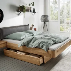 Wohnen Betten<Doppelbett mit zwei Bettkästen aus Wildeiche - Zennian