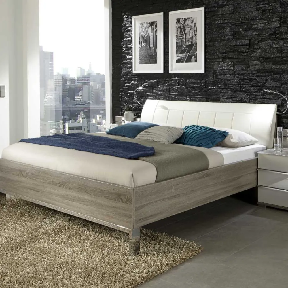 Wohnen Betten<Doppelbett Symonya mit Polsterkopfteil in Creme