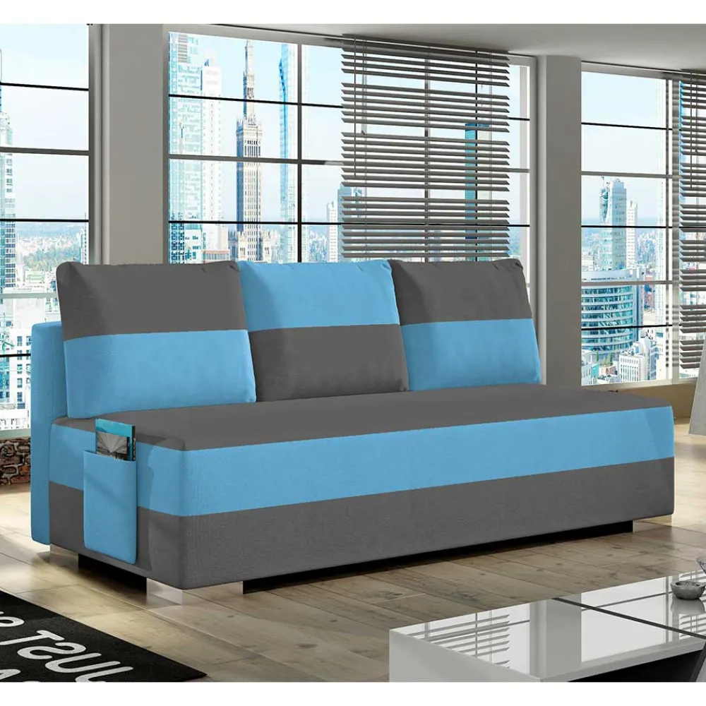 Wohnen Sofas<Doppelschlafsofa in Grau und Türkis Blau - Lician