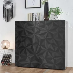 Wohnen Sideboards<Doppeltür Kommode in Dunkelgrau Hochglanz - Kuriasna