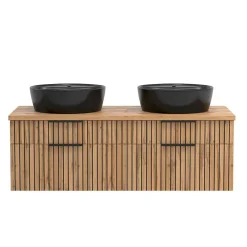Wohnen Schränke<Doppel-Waschtisch mit schwarzen Aufsatzbecken - Crystoga