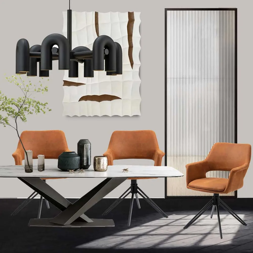 Wohnen Stühle<Drehbarer Armlehnenstuhl in Cognac Braun - Cabelia (2er Set)