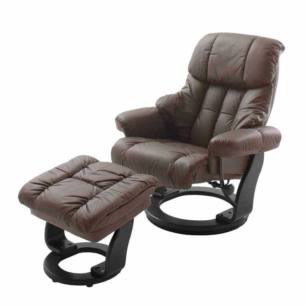 Wohnen Sessel<Drehbarer Ledersessel in Braun mit Relaxfunktion Roco inkl. Hocker (zweiteilig)