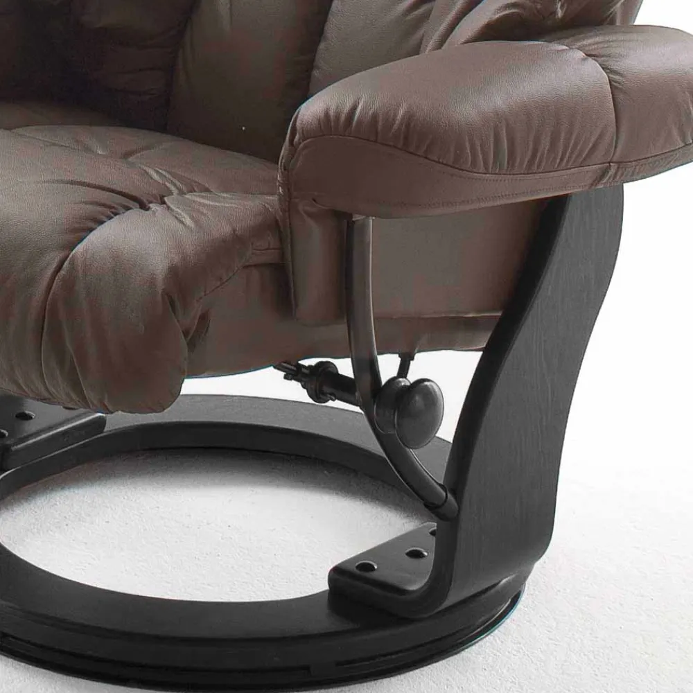 Wohnen Sessel<Drehbarer Ledersessel in Braun mit Relaxfunktion Roco inkl. Hocker (zweiteilig)
