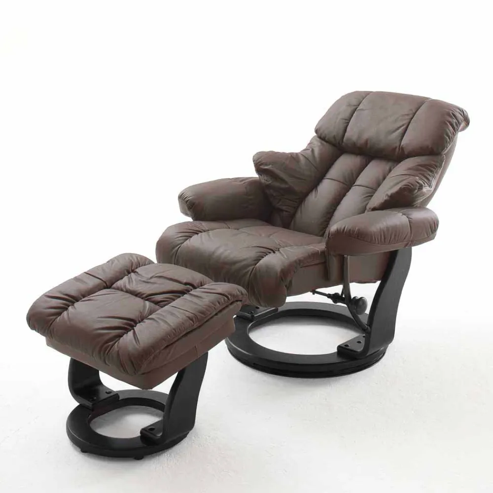 Wohnen Sessel<Drehbarer Ledersessel in Braun mit Relaxfunktion Roco inkl. Hocker (zweiteilig)