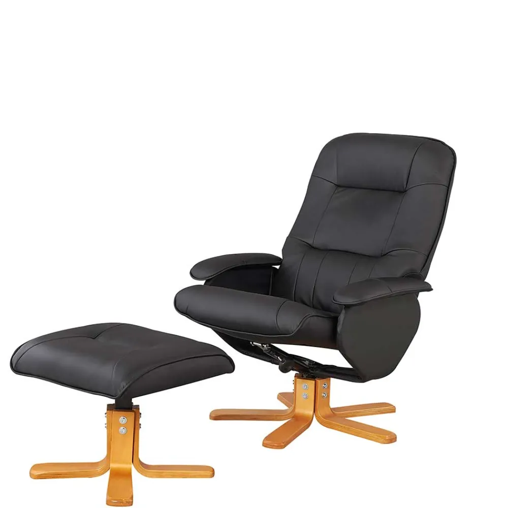 Wohnen Sessel<Drehbarer Sessel mit Hocker in Schwarz - Fidarela (zweiteilig)
