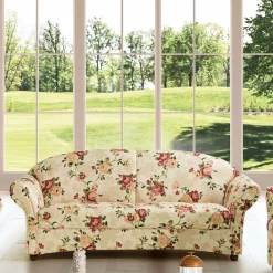 Wohnen Sofas<Dreisitzer Couch mit Rosen Stoffbezug - Bracas