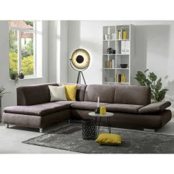 Wohnen Sofas<Dreisitzer Ecksofa in Dunkelbraun mit Chrom - Sona