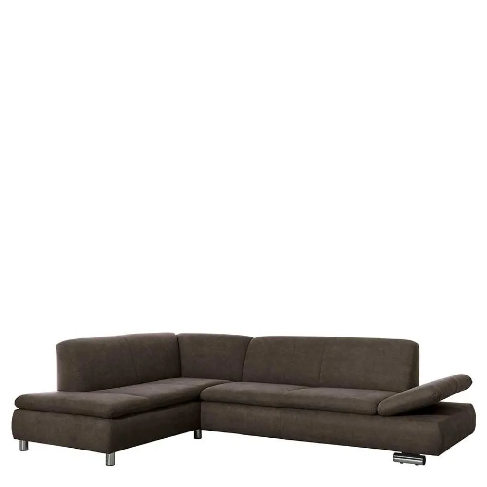 Wohnen Sofas<Dreisitzer Ecksofa in Dunkelbraun mit Chrom - Sona