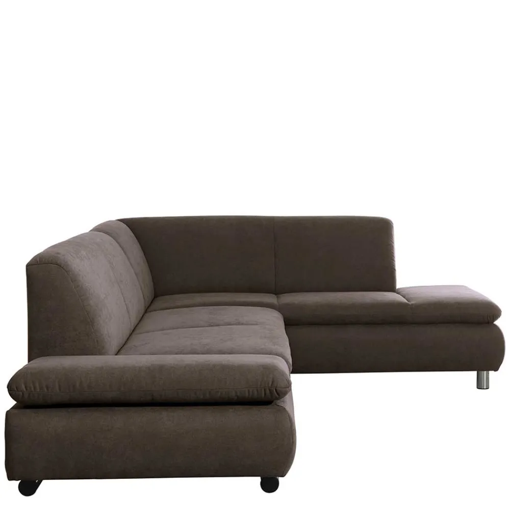 Wohnen Sofas<Dreisitzer Ecksofa in Dunkelbraun mit Chrom - Sona