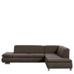 Wohnen Sofas<Dreisitzer Ecksofa in Dunkelbraun mit Chrom - Sona