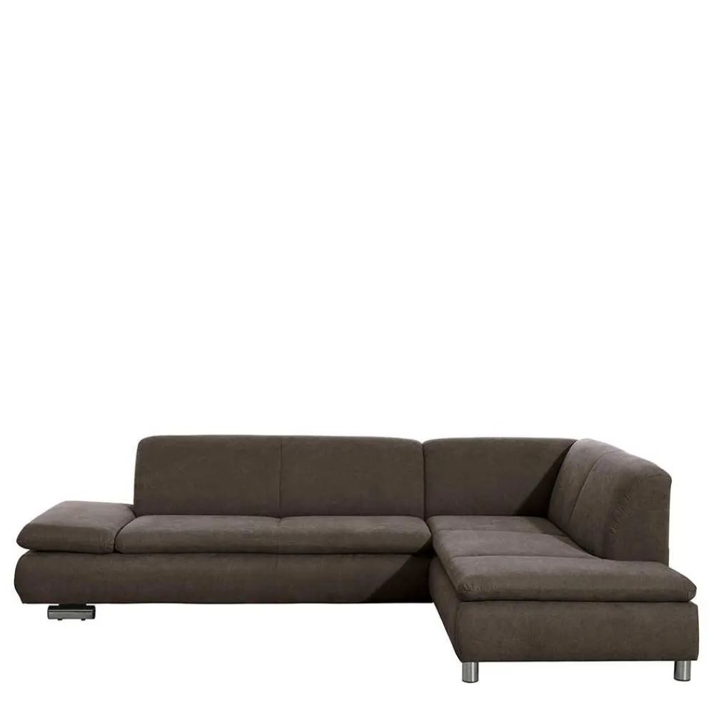 Wohnen Sofas<Dreisitzer Ecksofa in Dunkelbraun mit Chrom - Sona