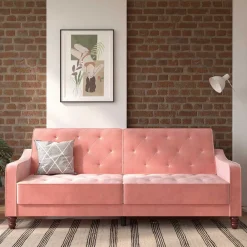 Wohnen Betten|Sofas<Dreisitzer Schlafcouch in Rosa Samtbezug - Norteba