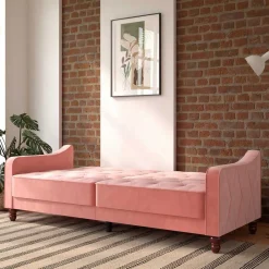 Wohnen Betten|Sofas<Dreisitzer Schlafcouch in Rosa Samtbezug - Norteba