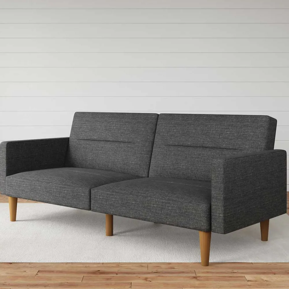 Wohnen Betten|Sofas<Dreisitzer Schlafsofa in Grau und Holz Natur - Maragas