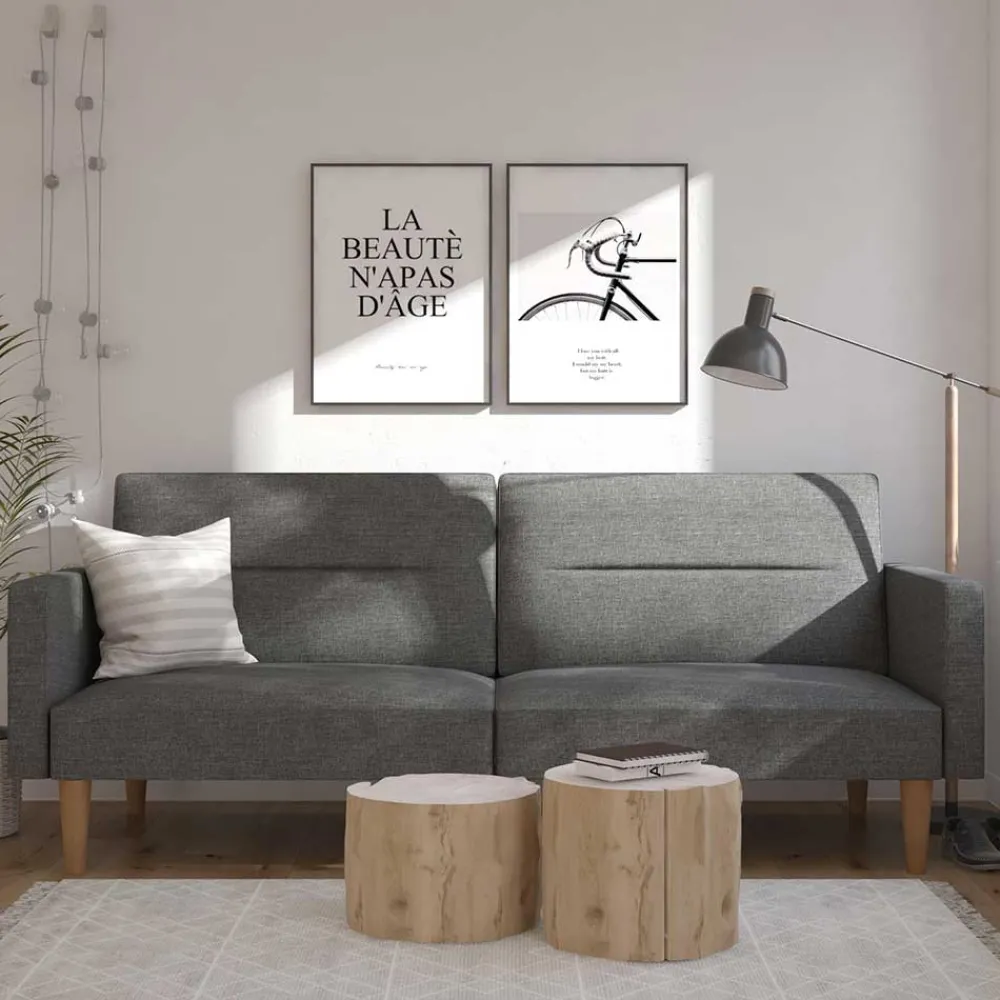 Wohnen Betten|Sofas<Dreisitzer Schlafsofa in Grau und Holz Natur - Maragas