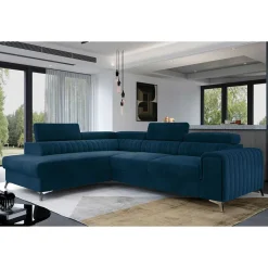 Wohnen Betten|Sofas<Dunkelblaue Samt Wohnlandschaft mit Schlaffunktion - Apyna