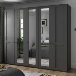 Wohnen Kleiderschränke|Schränke<Dunkelgrauer Kleiderschrank mit Spiegeln - Mataram