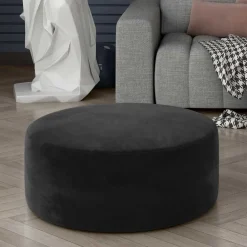 Wohnen Hocker<Dunkelgrauer Samthocker mit runder Form - Glamoure
