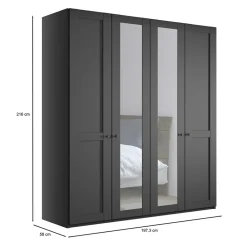 Wohnen Kleiderschränke|Schränke<Dunkelgrauer Schlafzimmerschrank 4-türig - Mataram