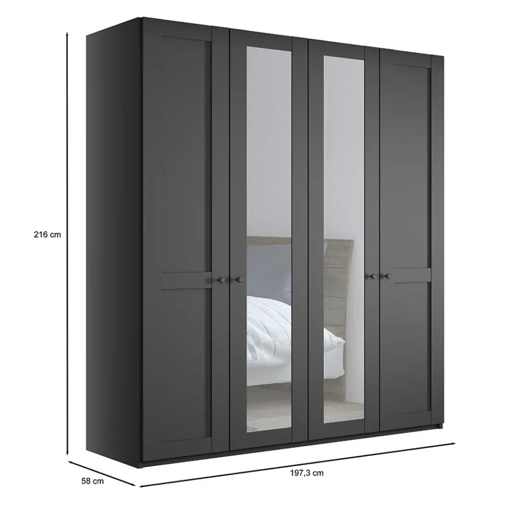 Wohnen Kleiderschränke|Schränke<Dunkelgrauer Schlafzimmerschrank 4-türig - Mataram