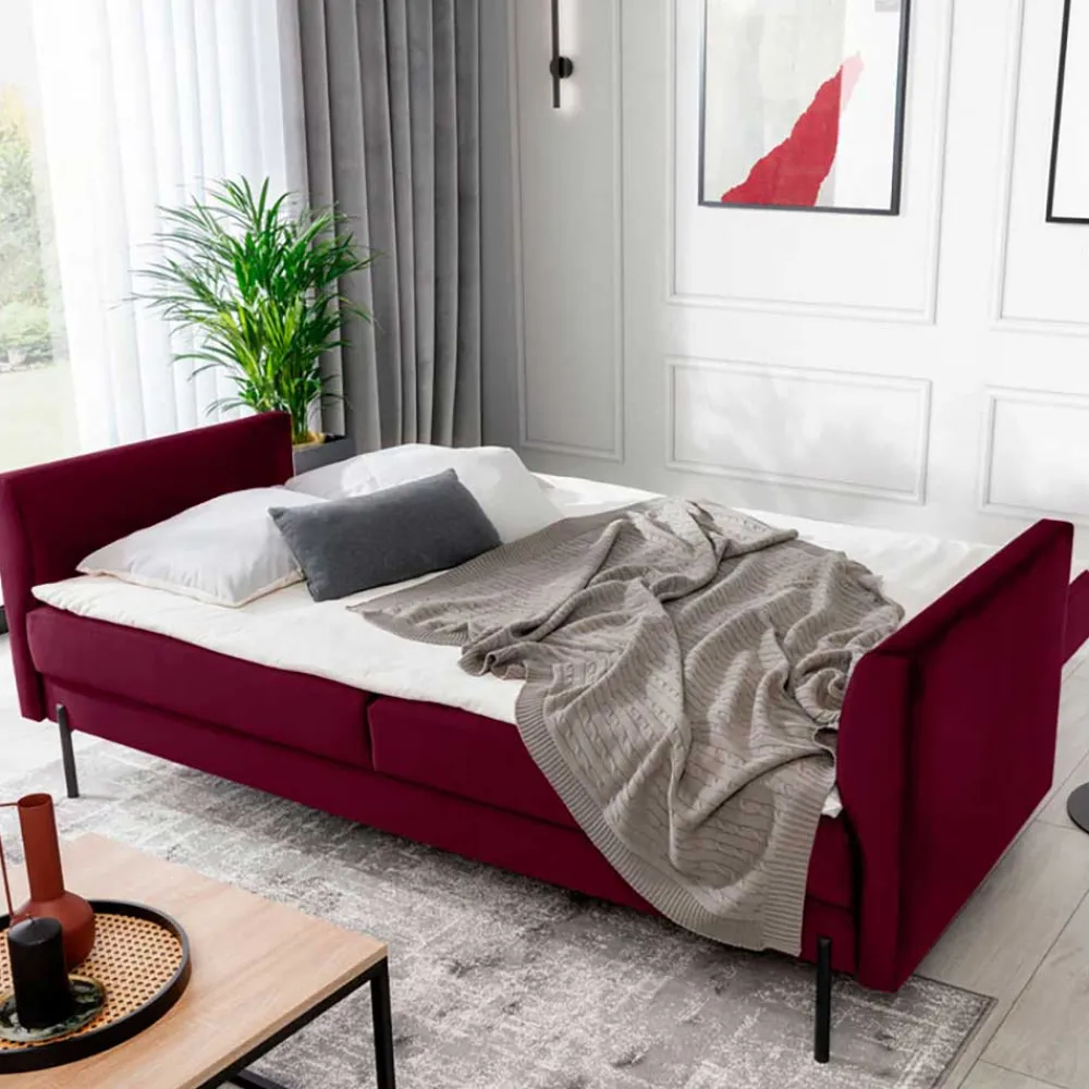 Wohnen Sofas<Dunkelrote Schlafcouch mit 140x200 Liegefläche - Giannin