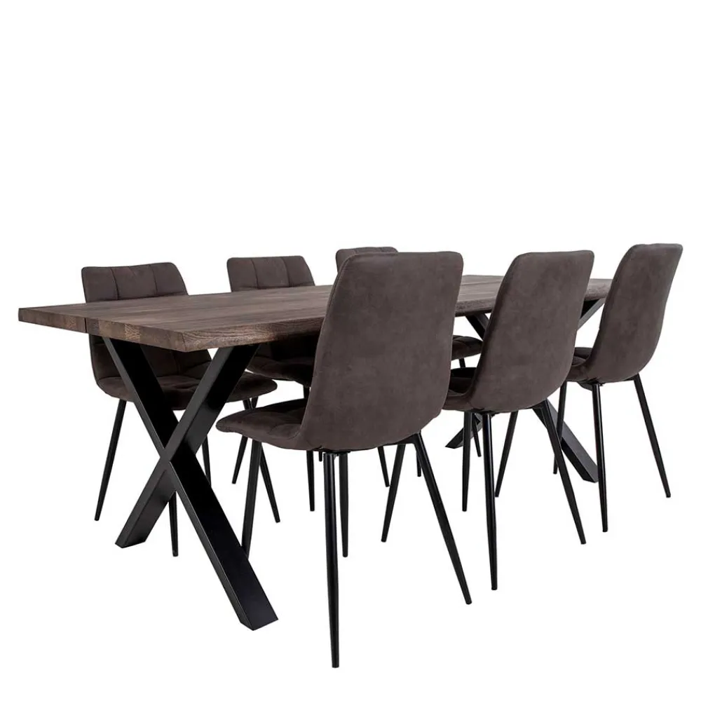 Wohnen Sitzgruppe<Dunkler Eiche Tisch & Stühle in Dunkelbraun - Jovena (siebenteilig)