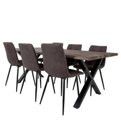 Wohnen Sitzgruppe<Dunkler Eiche Tisch & Stühle in Dunkelbraun - Jovena (siebenteilig)