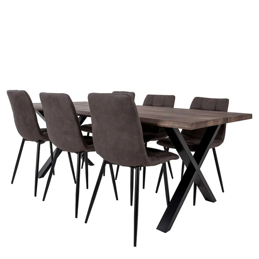 Wohnen Sitzgruppe<Dunkler Eiche Tisch & Stühle in Dunkelbraun - Jovena (siebenteilig)