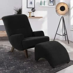 Wohnen Sessel<Dunkler Relaxsessel aus Velours Schwarz - Leverias