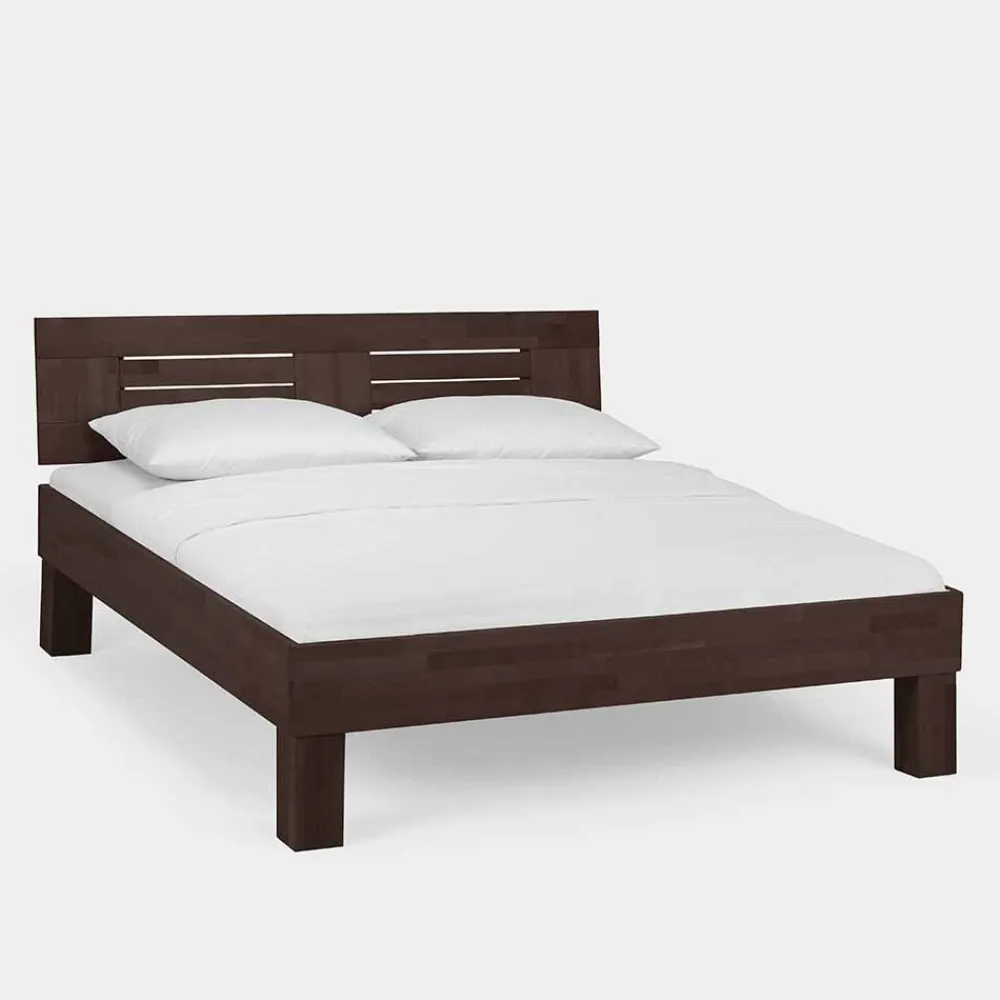 Wohnen Betten<Dunkles Massivholz Bett Ceolata in Buche Wenge lackiert