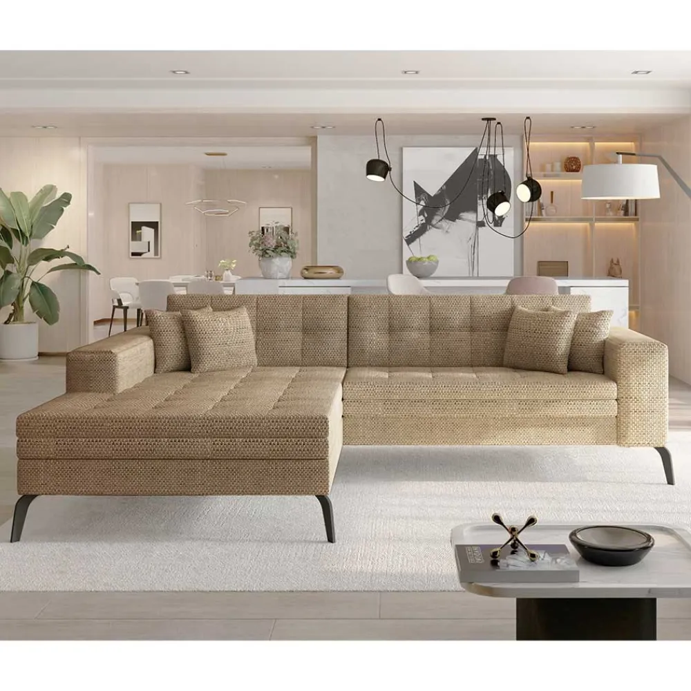 Wohnen Betten|Sofas<Eckcouch in Beige Strukturstoff - Karibia