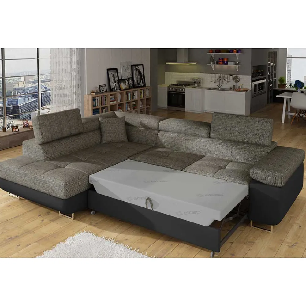 Wohnen Sofas<Eckcouch in Beigegrau und Schwarz - Itsuko