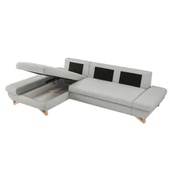 Wohnen Sofas<Eckcouch mit Schlaffunktion in Hellgrau - Baonga