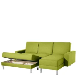 Wohnen Sofas<Eck-Schlafcouch in Gelbgrün mit Chrom - Whity (zweiteilig)