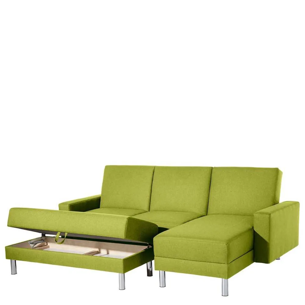 Wohnen Sofas<Eck-Schlafcouch in Gelbgrün mit Chrom - Whity (zweiteilig)