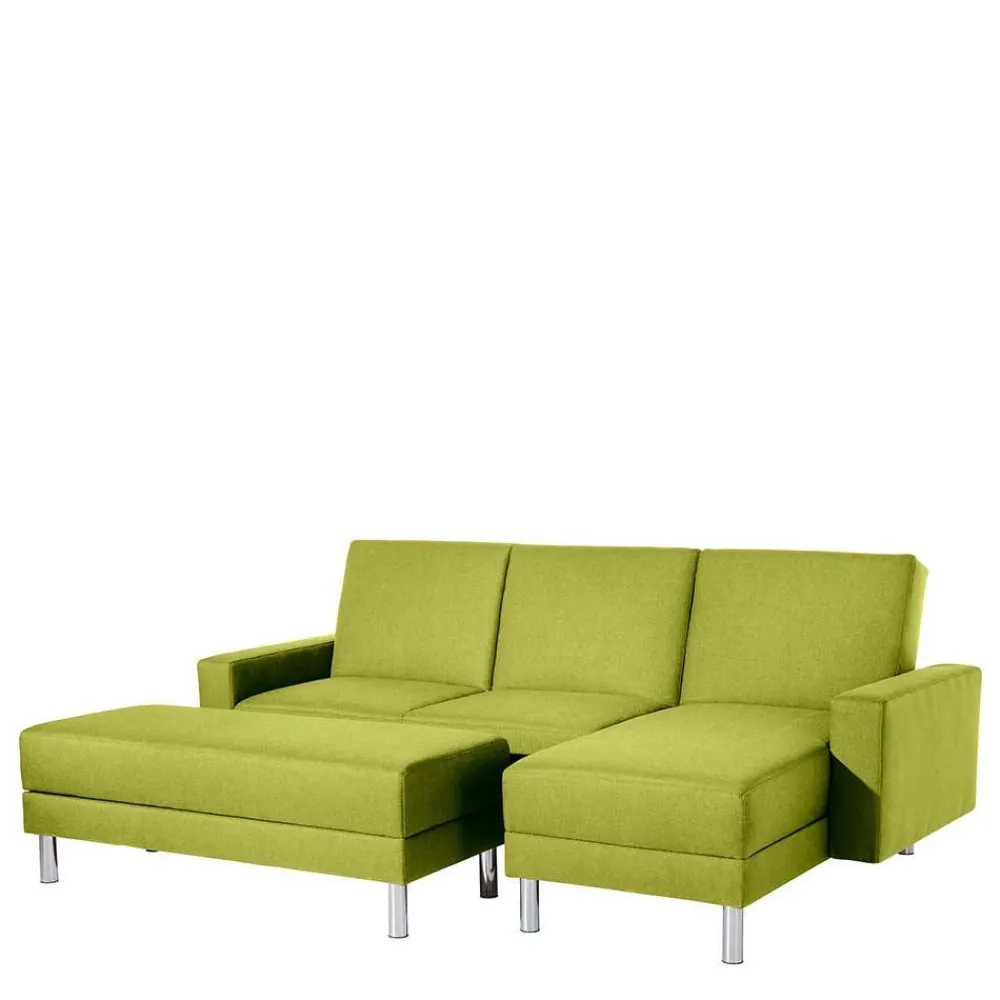 Wohnen Sofas<Eck-Schlafcouch in Gelbgrün mit Chrom - Whity (zweiteilig)