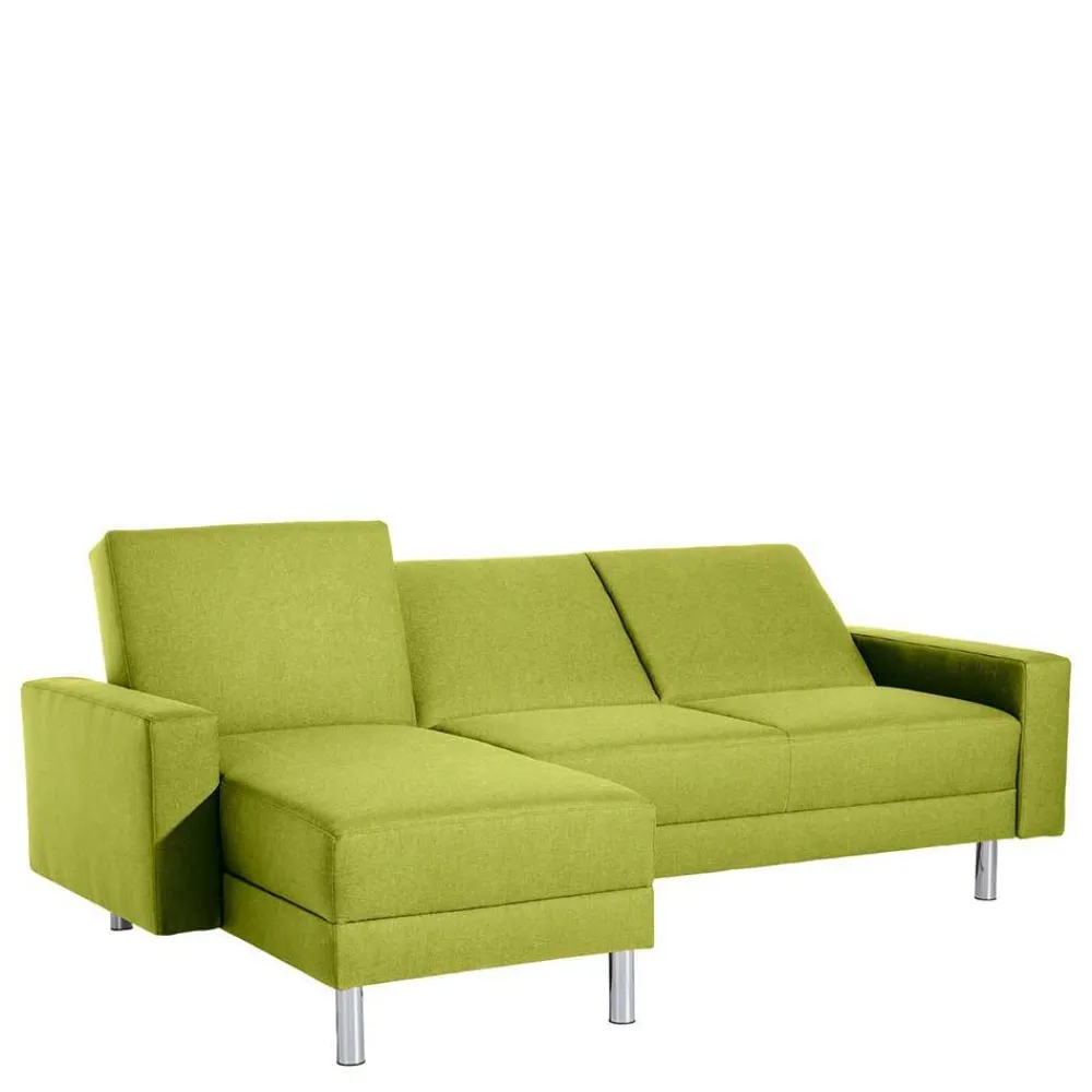Wohnen Sofas<Eck-Schlafcouch in Gelbgrün mit Chrom - Whity (zweiteilig)